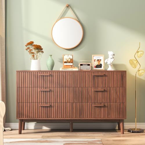 AZJSAHAH Cómoda con 6 cajones, comodas y cajoneras Dormitorio, cómoda con Mucho Espacio de Almacenamiento, para Dormitorio, salón, Pasillo, Oficina, Organizador(Color Nogal (6 cajones))