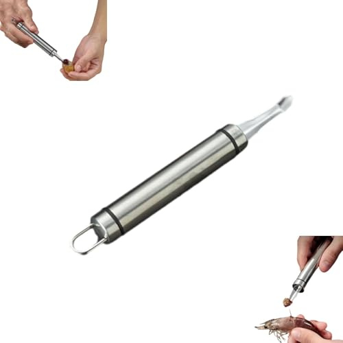 Multi-Functional Stainless Steel Corer, Shrimp Line Remover, Fruit Corer & Seed Remover for Kitchen, Baking(Black Thread Handle)