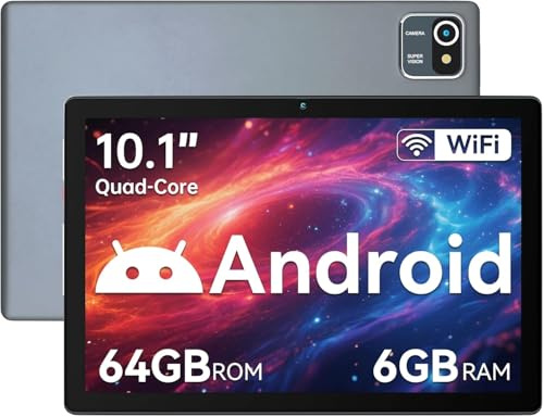 Hakaug Tablet 10 Inch Android OS Quad-Core 6GB RAM 64GB ROM 5000 mAh Battery1280x800 Touchscreen Tablet-PC (Gray)
