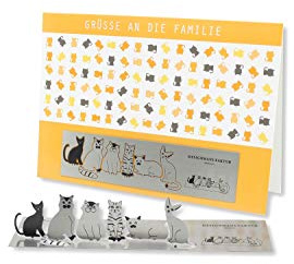 Skulpo Edelstahl Pop Up Grußkarte - Motiv: Katzenfamilie - Grußkarte Katzen Geburtstagskarte Pop Up Glückwunschkarte Pop Up Karte zum Geburtstag