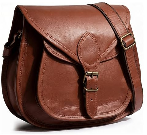 Rustic Town Women's Crossbody Bag Leather Travel Purse, Brown (11 Inch)