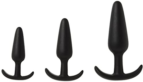 Doc Johnson Mood - Naughty 1 Trainer Set - Small, Medium, Large - Silicone Butt Plugs with Tapered Base for Comfort Between The Cheeks - Black