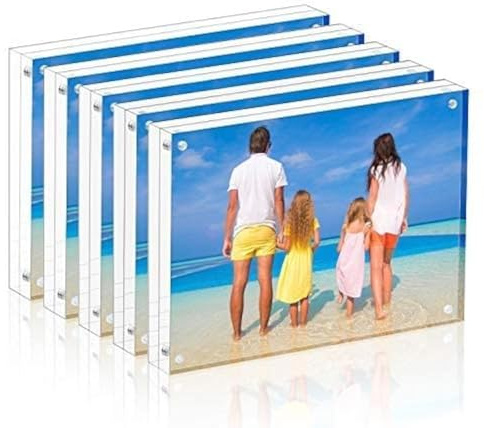 Meetu Acrylic Picture Frame 4x6,Clear Freestanding Double Sided 20mm Thickness Frameless Magnetic Photo Frames Desktop Display with Gift Box Package(5 Pack)