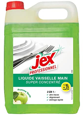 JEX Professionnel - Liquide vaisselle - Zéro traces - Séchage rapide - Parfum pomme- 5L- Fabrication française