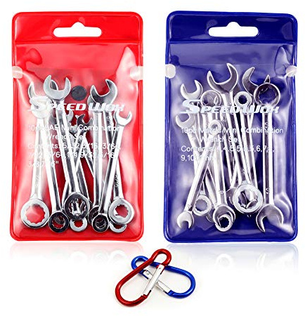 Speedwox Mini-Schraubenschlüssel-Set, metrisch/SAE-Zündschlüssel-Set, offenes Ende und Box Ende, tragbarer Standard-Ringschlüssel, silber