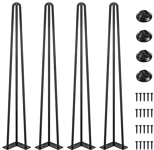 SMARTSTANDARD 30 Inch Hairpin Table Legs, 3 Steel Rods 1/2 Inch Pipe Diameter, 800lbs Load Capacity, Mid-Century Style for Coffee Table, Side Table, Night Stand (Black, 4PCS)