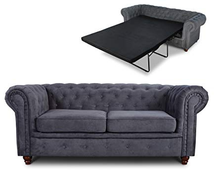 Sofnet - Schlafsofa Chesterfield Asti Bis 2-Sitzer (Graphit, Capri 16) | Bettsofa, Sofa mit Schlaffunktion, 2-Sitzer, Couch, Bettfunktion, Strukturstoff, Holzfüße, Chesterfield Stil