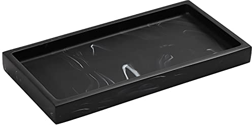Luxspire Badezimmertablett, Harz Vanity Dresser Tablett Teller Organizer Deko Rechteckige Platte für Gewebe, Kerzen, Handtuch, Bad Schmuckaufbewahrung Kleine Pflanze Dekorplatte - Tinte Schwarz