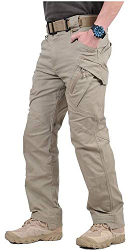 CARWORNIC Gear Men's Hiking Tactical Pants Lightweight Cotton Outdoor Military Combat Cargo Trousers (34W x 30L, Khaki)
