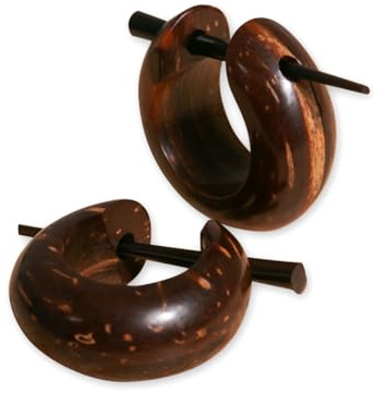 Fly Style Damen Ohrringe Creolen aus Kokosnuss Holz- Kleine Holz Kreolen - Natur Damen Schmuck