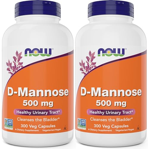 Now D-Mannose 500 mg, 300 Capsules (Pack of 2) - Vegan Non GMO Supplement for Women and Men - Supports Healthy Urinary Tract, Cleanses the Bladder