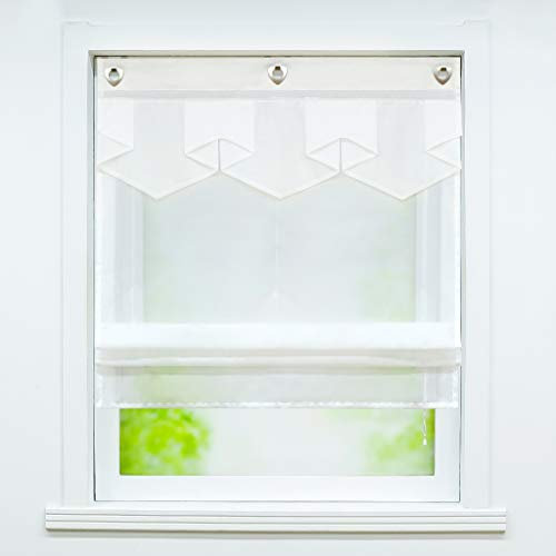 Joyswahl Voile Ösenrollo Modernes Raffrollo mit farbigem Abschluss »Anita« Wohnzimmer transparentes Raffrollo mit Hakenaufhängung, ohne Bohren BxH 120x140cm Weiß 1er Pack