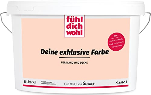 derendo Fühl Dich Wohl Deine Farbe pastell, matte Wandfarbe orange, hohe Deckkraft, verschiedene Pastelltöne zur Auswahl (5L, Lachs)