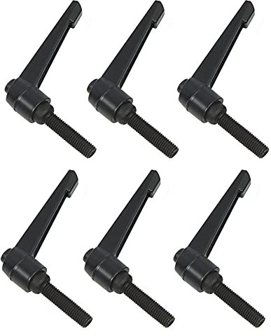 SRunDe 6 Pezzi M6 Nero Maniglia Macchina in Metallo Regolabile - Manopola di Fissaggio, Leva a Vite Maschio di Serraggio (25mm)