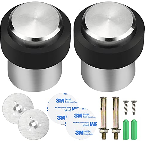 TEESIN 2 Fermaporta Rotondo in Acciaio Inox da 32 mm, Distanziatore per Fissaggio a Pavimento o Parete, Montaggio a Pavimento, Gomma per Evitare Danni a Porte e Pareti
