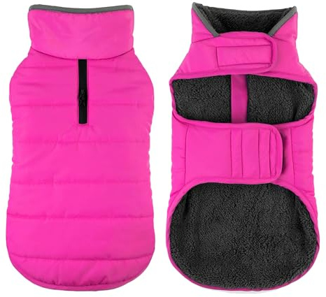 Petglad Dog Winter Coat, Waterproof Dog Jacket with Leash Hole, Reflective Adjustable Pet Snow Vest, Warm Fleece Sweater for Small Medium Large Dogs - Pink, S