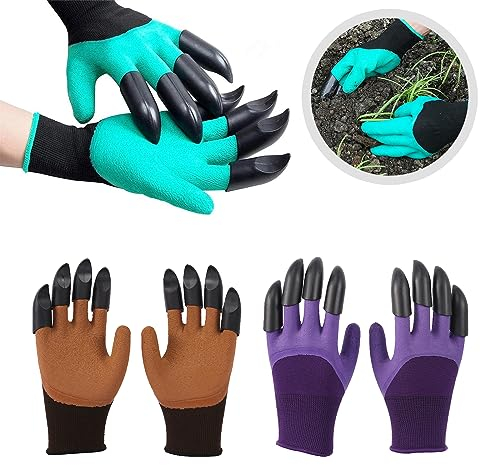 Half Forest Gartenhandschuhe 8 Krallen Gartenhandschuhe Mit Krallen Dornensicher Für Damen Und Herren Schutzhandschuhe Wasserdicht Für Graben, Gartenarbeit (Grün, Lila, Braun 3 Pcs)