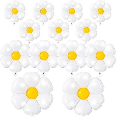 Daisy Ballons - 14Pcs Daisy Blume Folie Ballons für Ein oder Zwei Groovy Party Dekorationen Mädchen Daisy Thema Geburtstag Party Baby Dusche Hochzeit Dekorationen Weiß