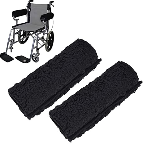 HYWHUYANG Wheelchair Armrest Cover, Pair Removable Lamb Wool Pad for Office & Transport Chair,Soft Support Cushion Accessories for Padded Arm Rest,Adults Comfort Padding Pressure Relief (Black)