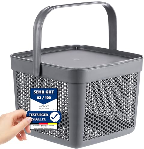 uandu Aufbewahrungskorb mit Deckel 5L, Aufbewahrungsbox Klein, Korb für Spielzeug, Wäschekorb, Regal Korb, Vorratskorb, Badezimmer Aufbewahrung & Organisation, Osterkörbchen, Aufbewahrungsboxen