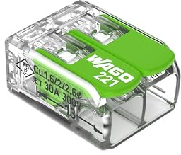 WAGO Green Range klämma 2-ledare, upp till 4 mm², anslutningsklämmor 2-polig med spak för alla typer av ledare, 221–422, 100 stycken