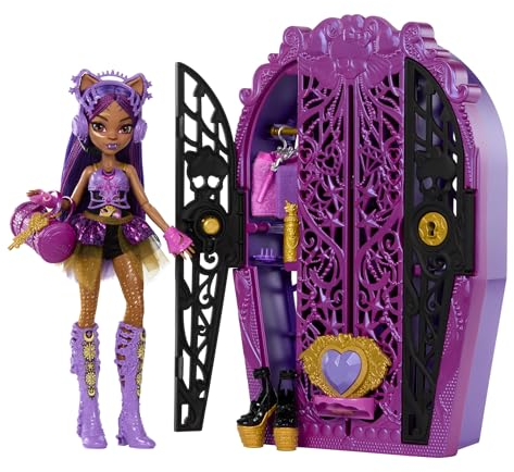 Monster High Skulltimate Secrets Puppen- und Accessoire-Set, Monster Mysteries Clawdeen Wolf mit Kleiderschrank und mehr als 19 Überraschungen inklusive Kleidung, HXH85
