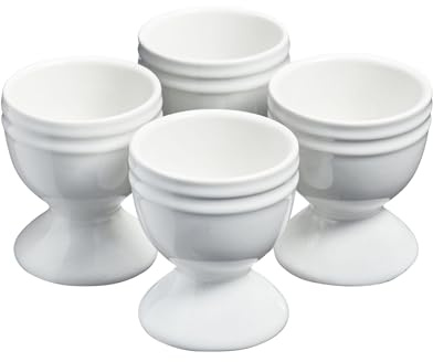 Cooks Professional Set of 4 Colourful Egg Cups | 40ml Durable Chip Resistant Ceramic Stoneware Dinnerware Graduated Design Egg Holders | Dishwasher & Microwave Safe | White