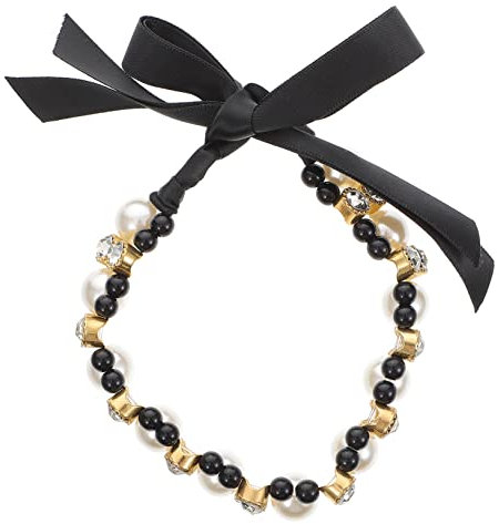CIYODO Pet Collar Ribbon Pearl Bowknot Necklace Black M, Pet Photography Collar and Dog Cat Costume Accessory