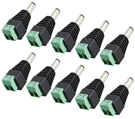 Tomotato 10 connettori di Alimentazione CC, Jack di Alimentazione CC da 2,1 mm 12 V connettore Maschio Adattatore per Spina cilindrica per Sistema di telecamere di Sicurezza CCTV Striscia