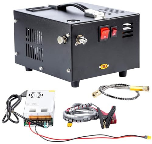 PCP Compressor, Portable PCP Air Compressor 4500Psi/30Mpa, PCP Air Rifle Pump, Water/Oil-Free, PCP Rifle/Pistol and Paintball Tank Air Pump, Powered by Car 12V DC or Home 110V-240V AC