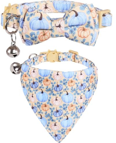 Katzenhalsband für den Herbst, mit Fliege, Bandana und Glöckchen, Herbsturlaub für Kätzchen, verstellbare Sicherheit