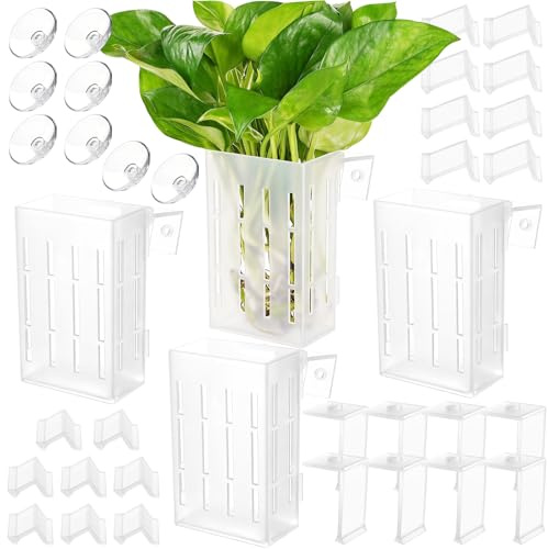 Borlech Upgraded Aquarium Plant Holder with Hooks and Suction Cups for Fish Tank Aquaponic Plant Cultivation and Aquascape Decorations (Semitransparent)