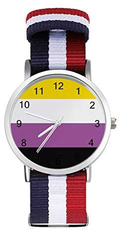 Reloj de pulsera unisex con bandera de la comunidad de orgullo no binario, ajustable, de nailon, estilo informal, de cara grande, fácil de leer