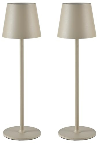 2 Stück LED Dimmbare Akku Tischlampe Kabellose, Wiederaufladbar Warme Lichtfarbe 3000K Tischleuchte Für Innen und Aussen mit USB-C, Aluminium, IP54 Wasserdichte, Schwarz