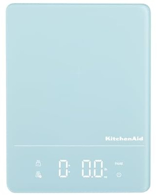 KitchenAid KQ913MW - Bilancia digitale impermeabile (IPx7), per cucina e cibo, lettura LED, capacità massima 5,0 kg, acqua minerale