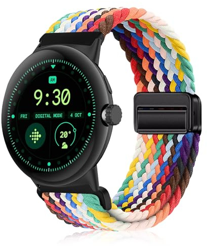 YealRed Armband för Google Pixel Watch 4/3 45 mm, magnetiskt spänne armband, nylon sport armband herr och dam kompatibel med Google Pixel Watch 4/3 45 mm, Regnbåge, Eine Grösse