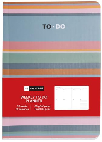 Miquelrius - Taccuino settimanale planner, taccuino A5 con planner settimanale, planner TO-DO, incollato, 56 fogli, carta bianca 80 g/m²
