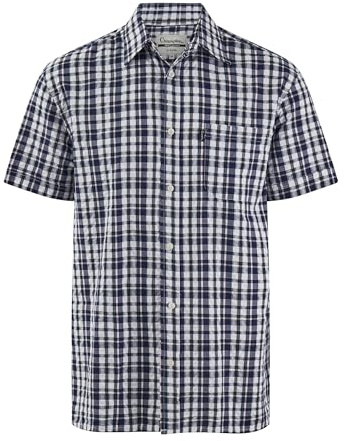Champion Check Shirt Short Sleeve Chest Pocket Seersucker Mens M-5XL Croyde (UK, Alpha, 4XL, Regular, Regular, Green)