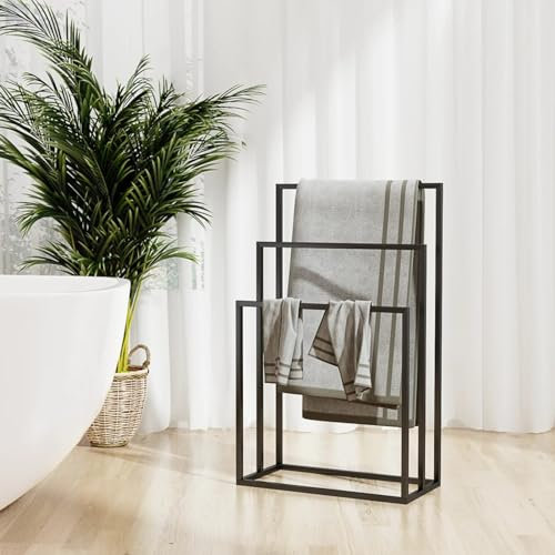 ShGaxin Handtuchständer Schwarz 48x24x79 cm Eisen, Handtuchhalter, Handtuchleiter, Towel Holder, Garderobenleiste, Handtuchtrockner, Badetuchhalter, Handtuch Ständer