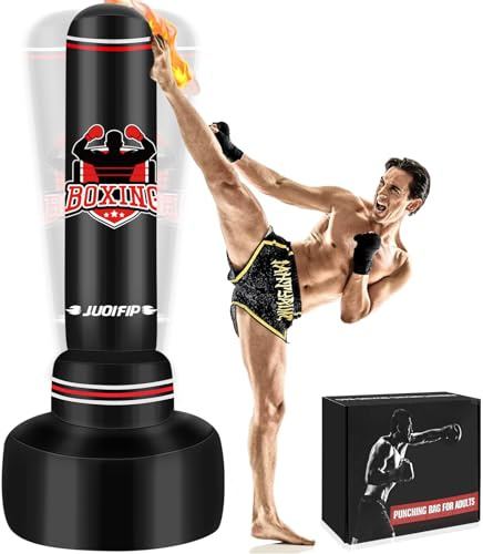 JUOIFIP Boxsack Stehend für Erwachsene, 180 cm Schwerer Boxsack- Stehboxsack Aufblasbarer Kickboxsack für Reaktionstraining MMA Muay Thai Fitness Taekwondo