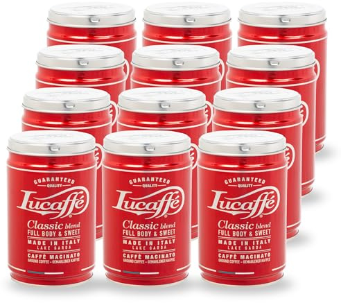 Lucaffé - 12 Boîtes à café moulu Classic, 250 Gr | Cafe moulu doux et corsé pour expresso machine à cafe, cafetiere italienne | Torréfaction moyenne | Goût doux et corsé | Arôme fin et chocolaté