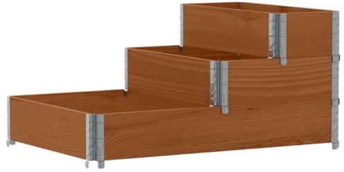 Gecheer Paletten Aufsatzrahmen 3-Fach Palettenrahmen Hochbeet, Holzrahmen Stapelbar Faltbar, Stapelrahmen Gartenbeet, Braun 120x80 cm Massivholz Kiefer