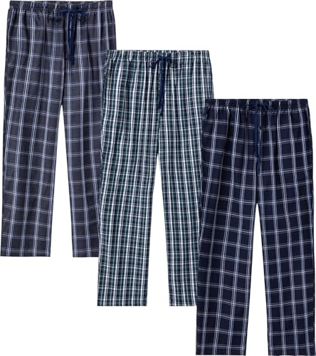JupiterSecret Mens Pyjama Bottoms Set 100% Cotton Plaid Sleep & Lounge Trousers, PJ Bottoms with Pockets and Button Fly