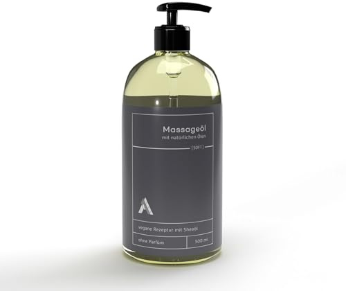 1A Massageöl SOFT | neutraler Duft | 500 ml mit Spender | mit natürlichen Ölen wie Mandelöl, Traubenkernöl und Sheaöl | ohne Duftstoffe
