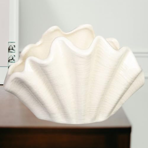 White Scalloped Clam Shaped Vase Perfect For Displaying Flowers On Mantlepieces And Tabletops Any Space Home Decor Gift -A41