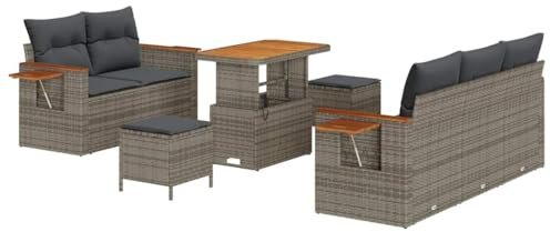 vidaXL 8-delat modulärt trädgårdsoff set med kuddar grå polyrotting utemöbler justerbara fötter modern design för balkong patio sittplats väderbeständig bekväm handgjord mörk kudde