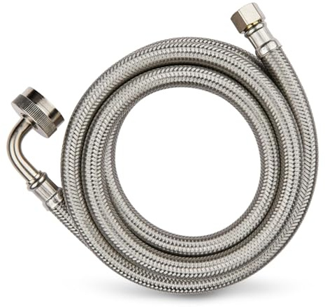 1-PACK Niikappu 10 FT Stainless Steel Dishwasher Hose with 90 Degree FGH Elbow, 3/8 Comp x 3/4” FHT Water Supply Line