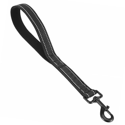 Short Dog Leash - Traffic Padded Handle - Heavy Duty Short Nylon Dog Leading for Extra Control Reflective Threads Pet Leashes for Large Dogs and Medium Dogs (14.96 Inch, Black)