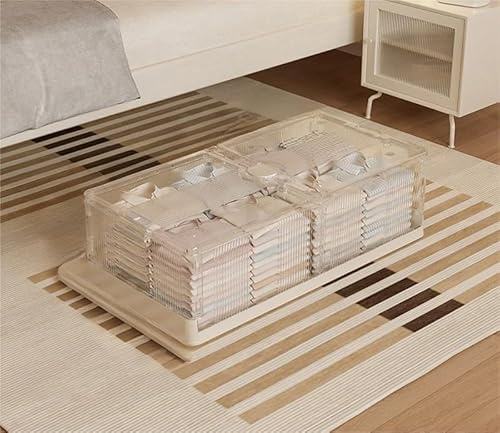 Niwugady 2er Set Unterbett Aufbewahrungsboxe mit Rollen, Unterbettkommoden Klappbar 100x25x50cm, Unterbettbox mit Deckel, Transparent Weiß Bettkasten Clip-Verschlüssen