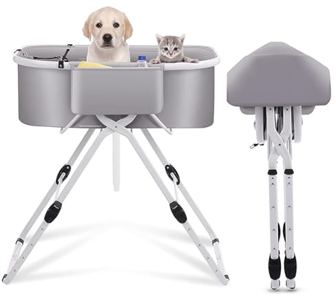 Zertylre Baignoire portable pour chien 3 en 1 - Station de bain pliable pour chiens de petite et moyenne taille - Pour le bain, la douche et les soins - 5 niveaux réglables en hauteur